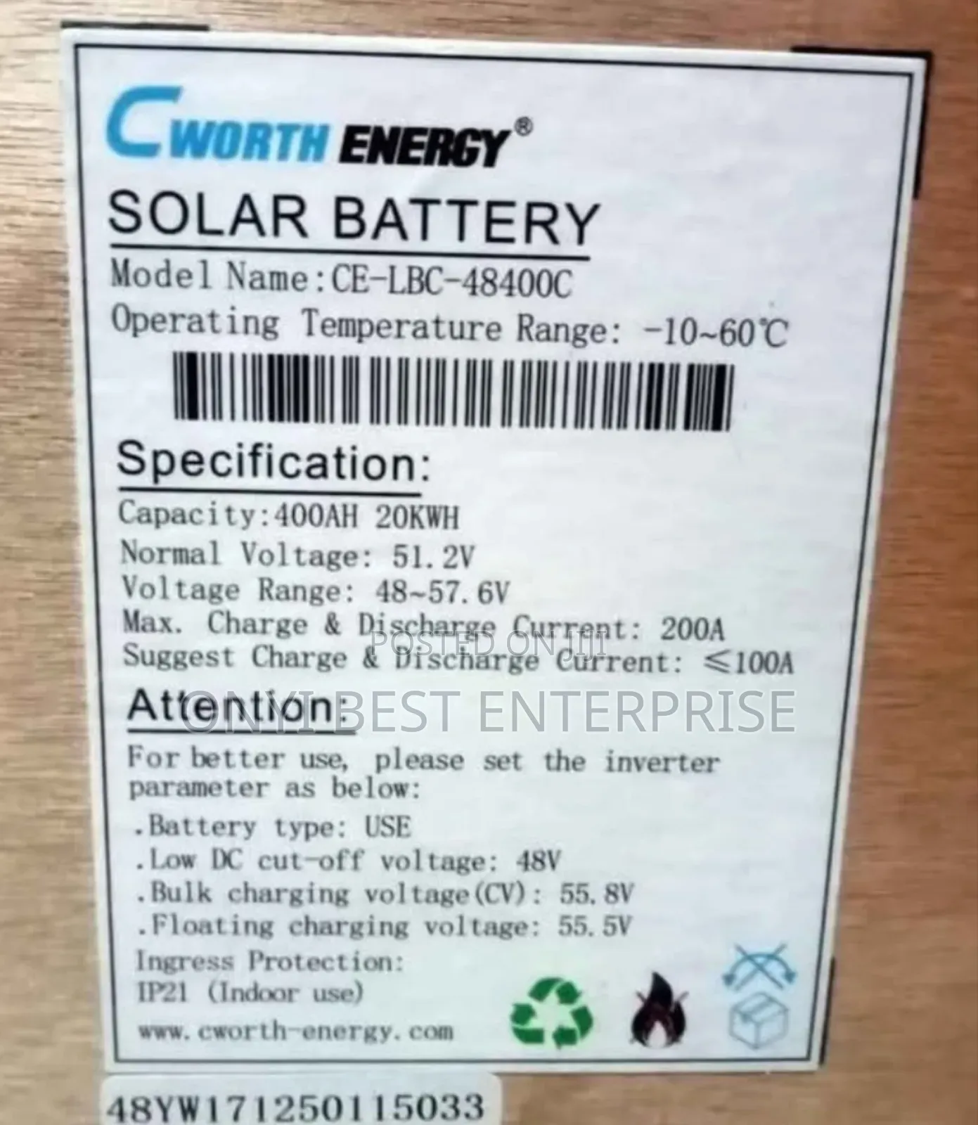 C-worth Energy Lithium Ion Phosphate Battery 20kwh