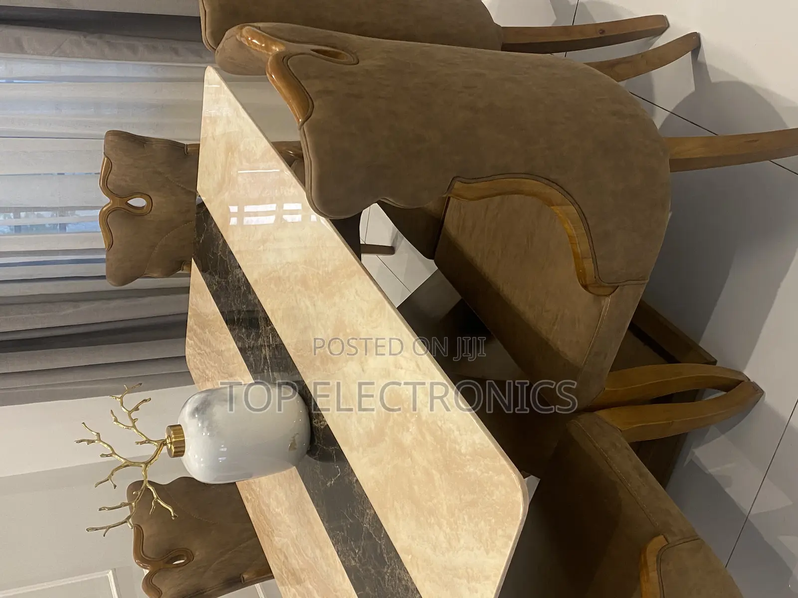 6 Seater Turkish Dining Table - Marble Quartz Table Top.
