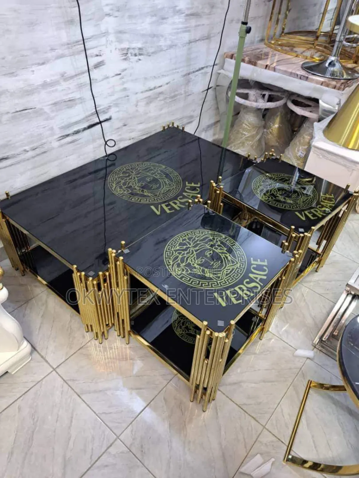 Quality Versace Center Table With 2 Side Stools
