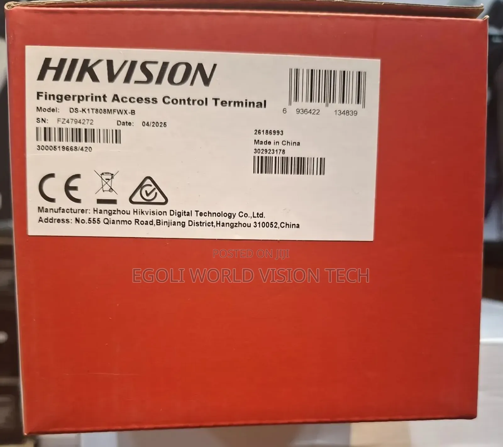 Hikvision Fingerprint Access Control Terminal Model Ds-k1t808mfwx-b
