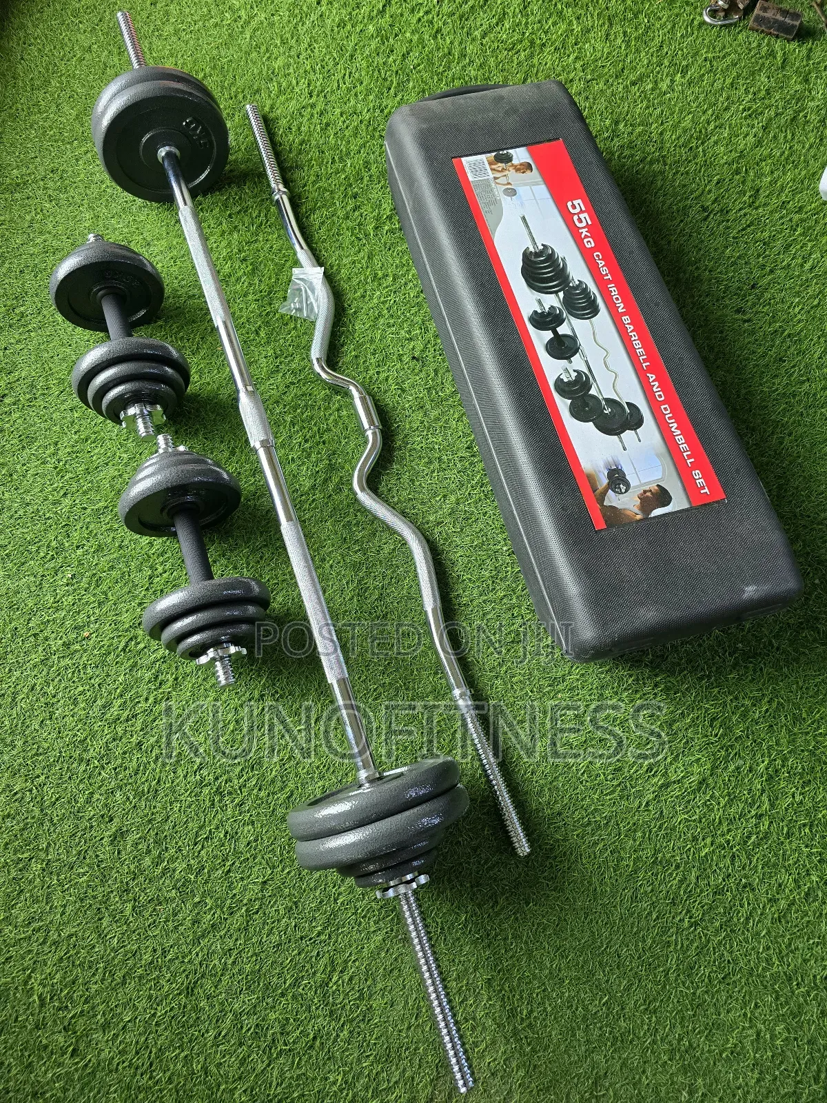 Cheap 55kg Gym Weight Set - Barbell Dumbbell
