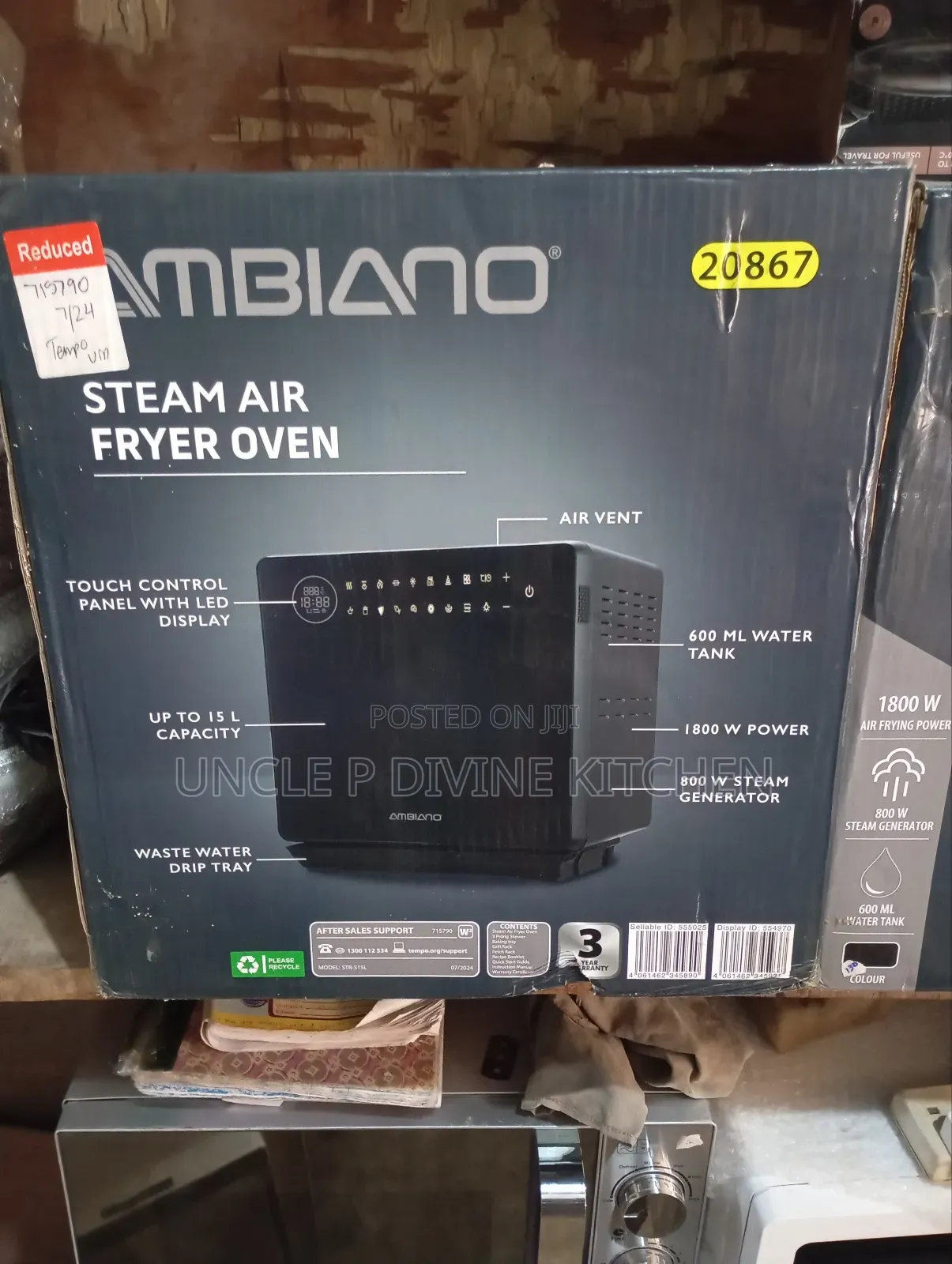 Ambiano 15l, Digital Steam Air Fryer Oven, 1800w.