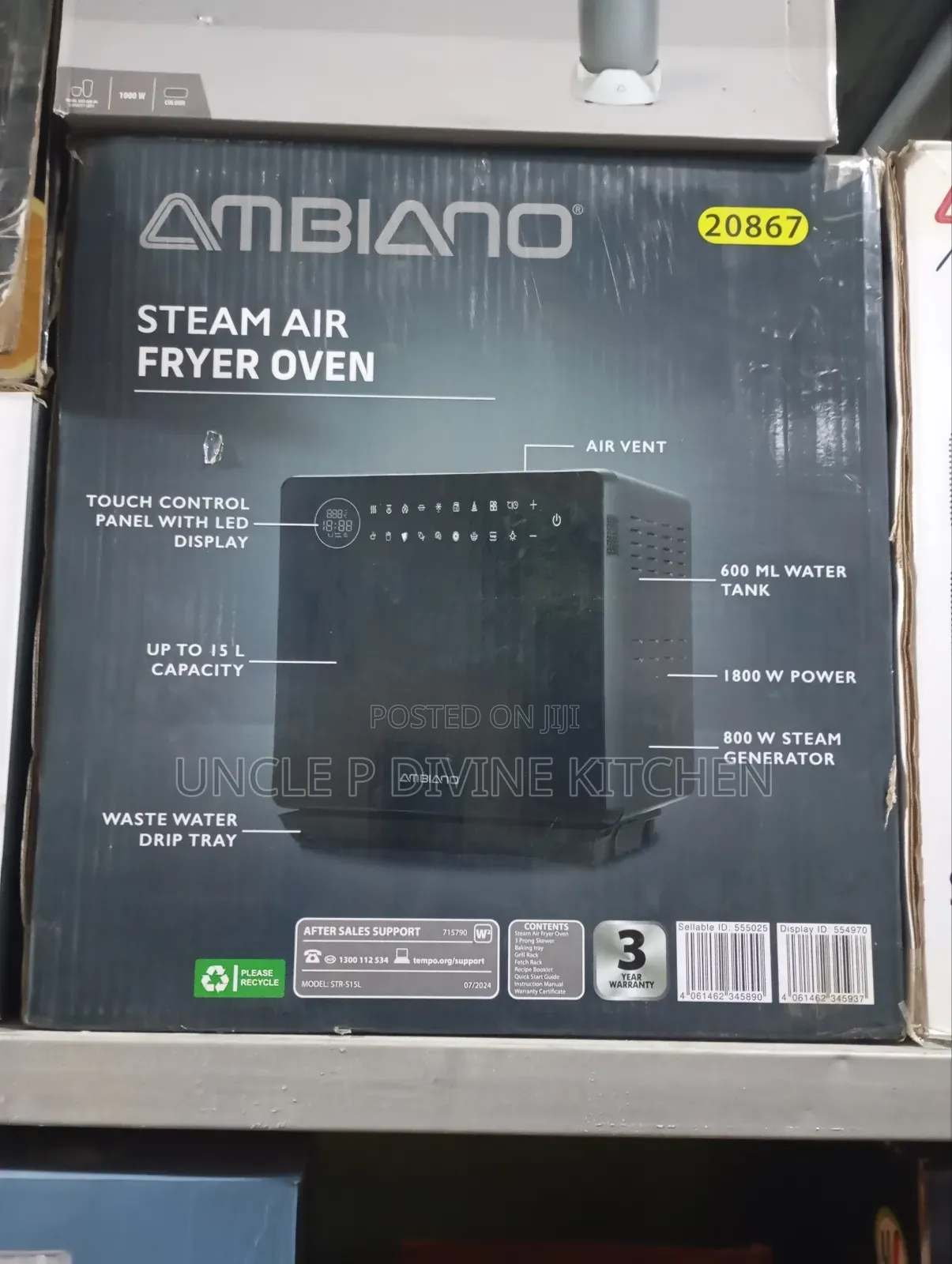 Ambiano 15l, Digital Steam Air Fryer Oven, 1800w.