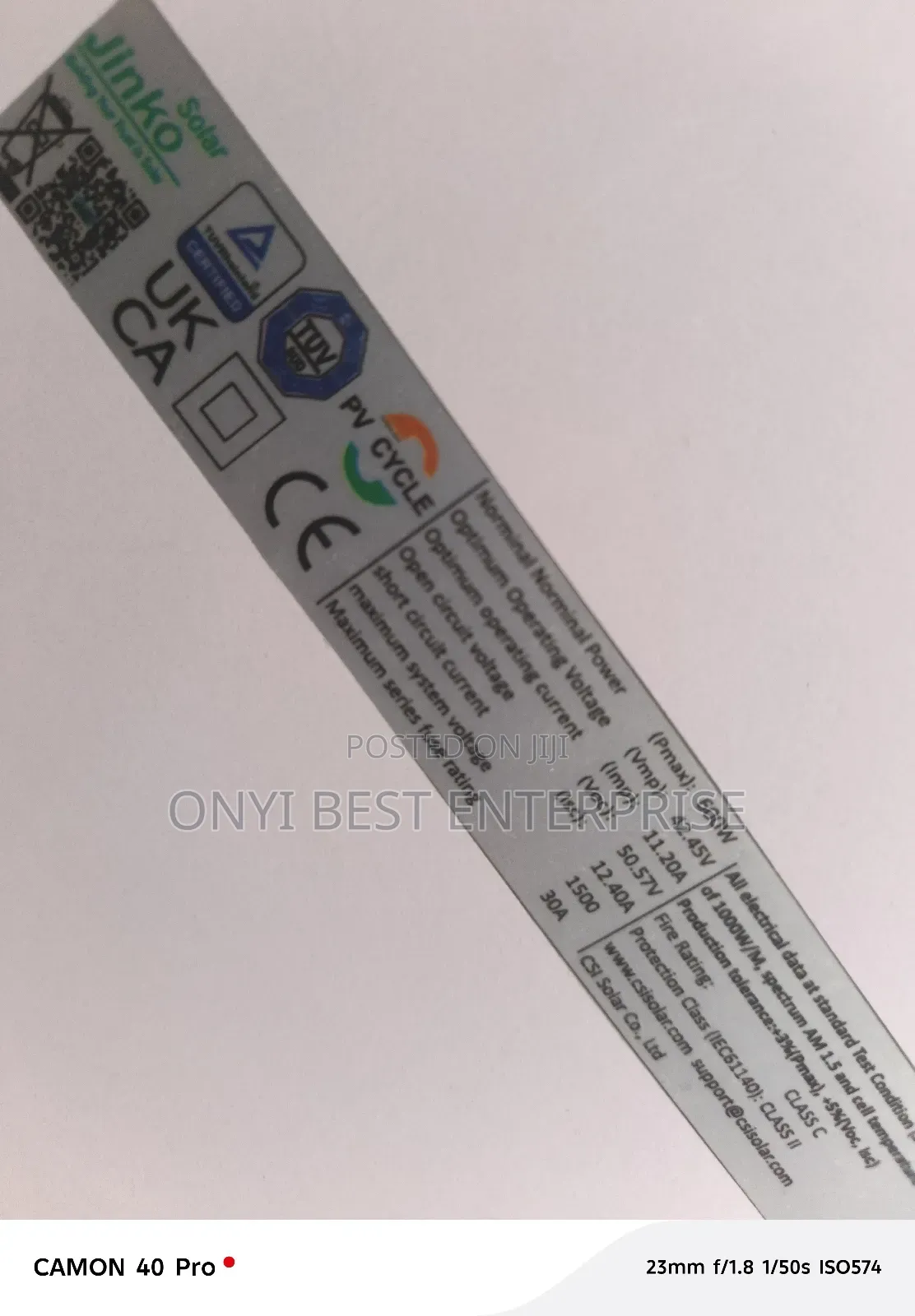Jinko Solar Panel Mono 600watts Used