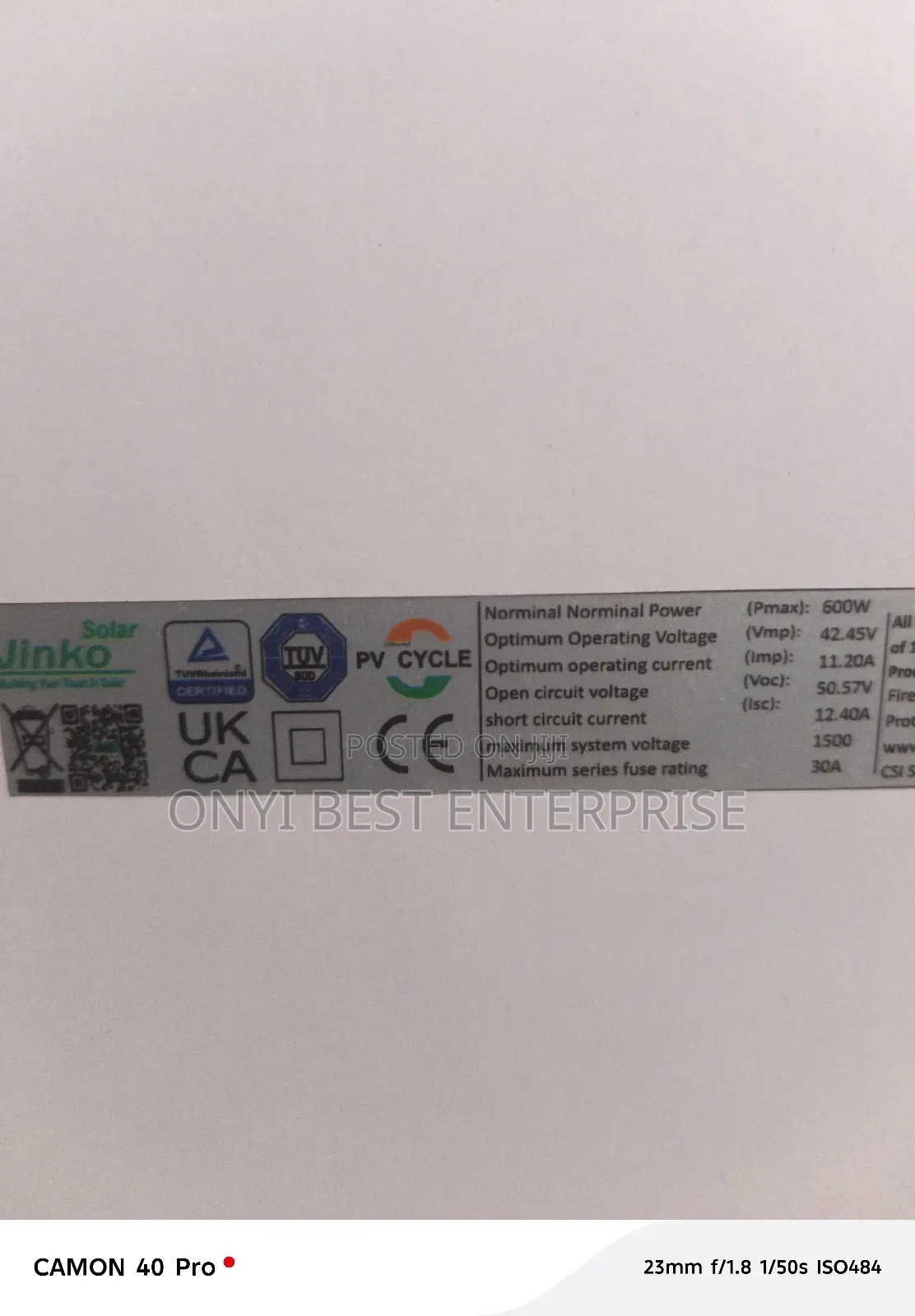 Jinko Solar Panel Half Cut Mono 600wstts