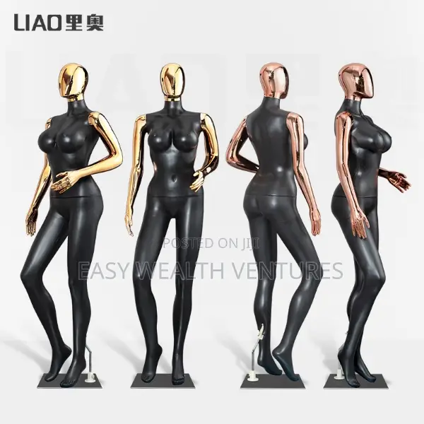 Fashion Matte Black Golden Chrome Female Mannequin Plus Size