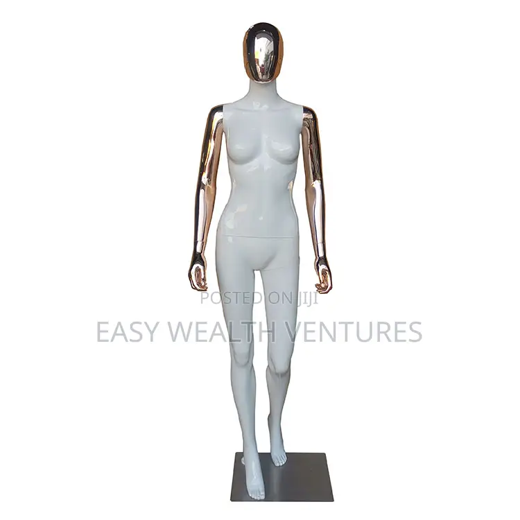 Fashion Matte White Golden Chrome Female Mannequin Plus Size