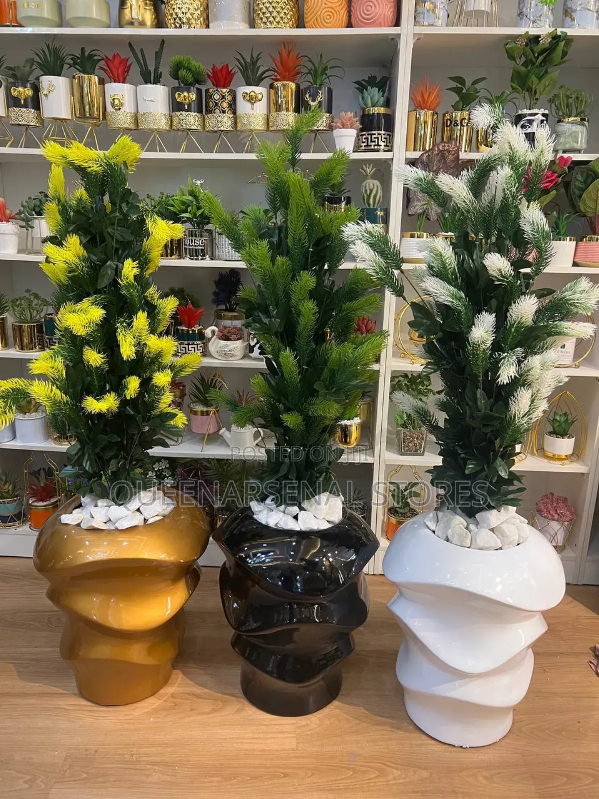 Standing Fiber Pot With Artificial Plant