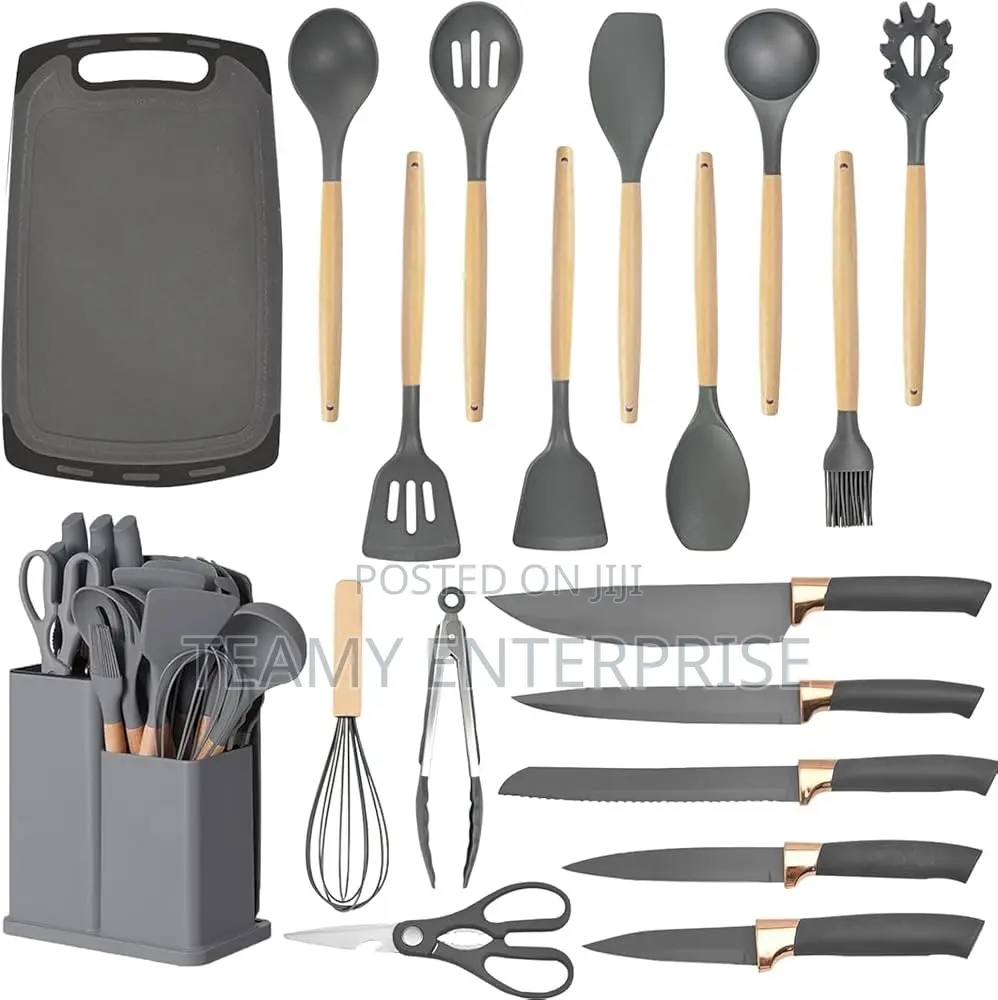 Big Size Multicolored Knife Silicone Spoon Set With Chopping Board