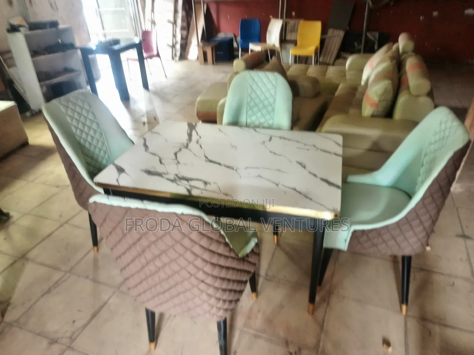 Dining Set of 4 Chairs and Table. Brown and Gray Colors Leather