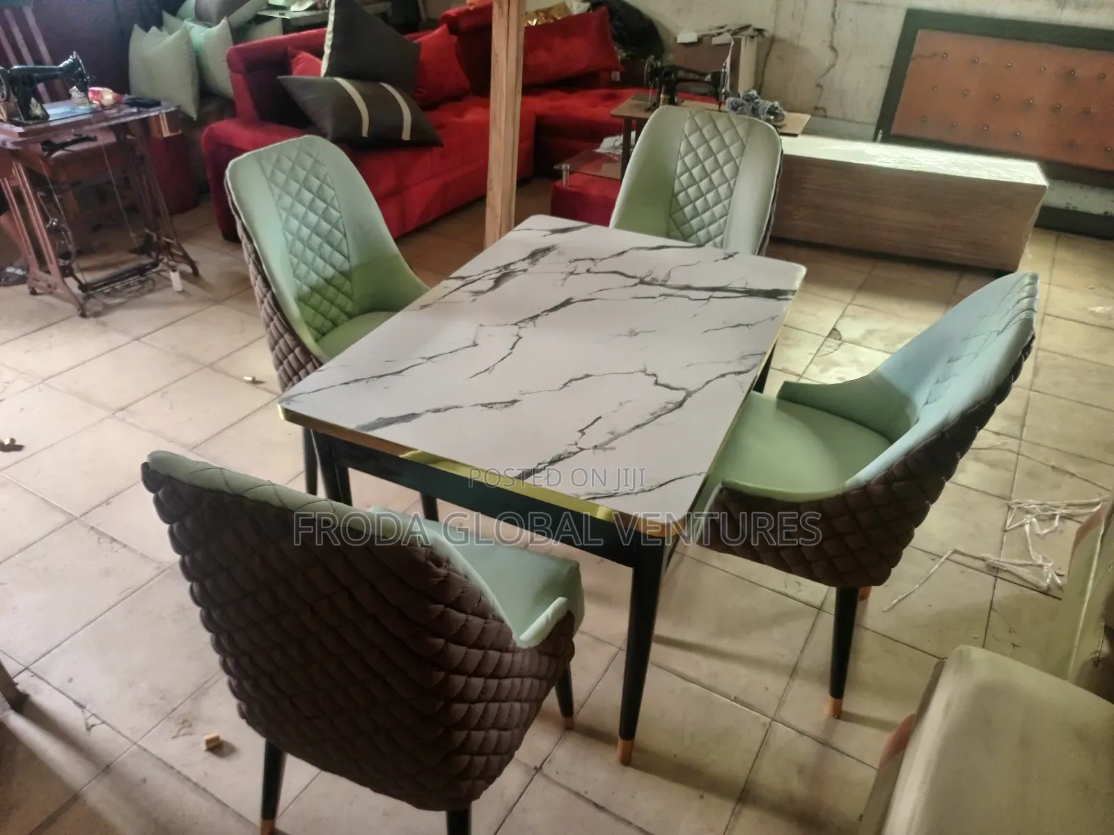 Dining Set of 4 Chairs and Table. Brown and Gray Colors Leather