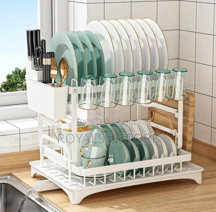 Rust Resistant Plate Rack With Built in Cup Holder