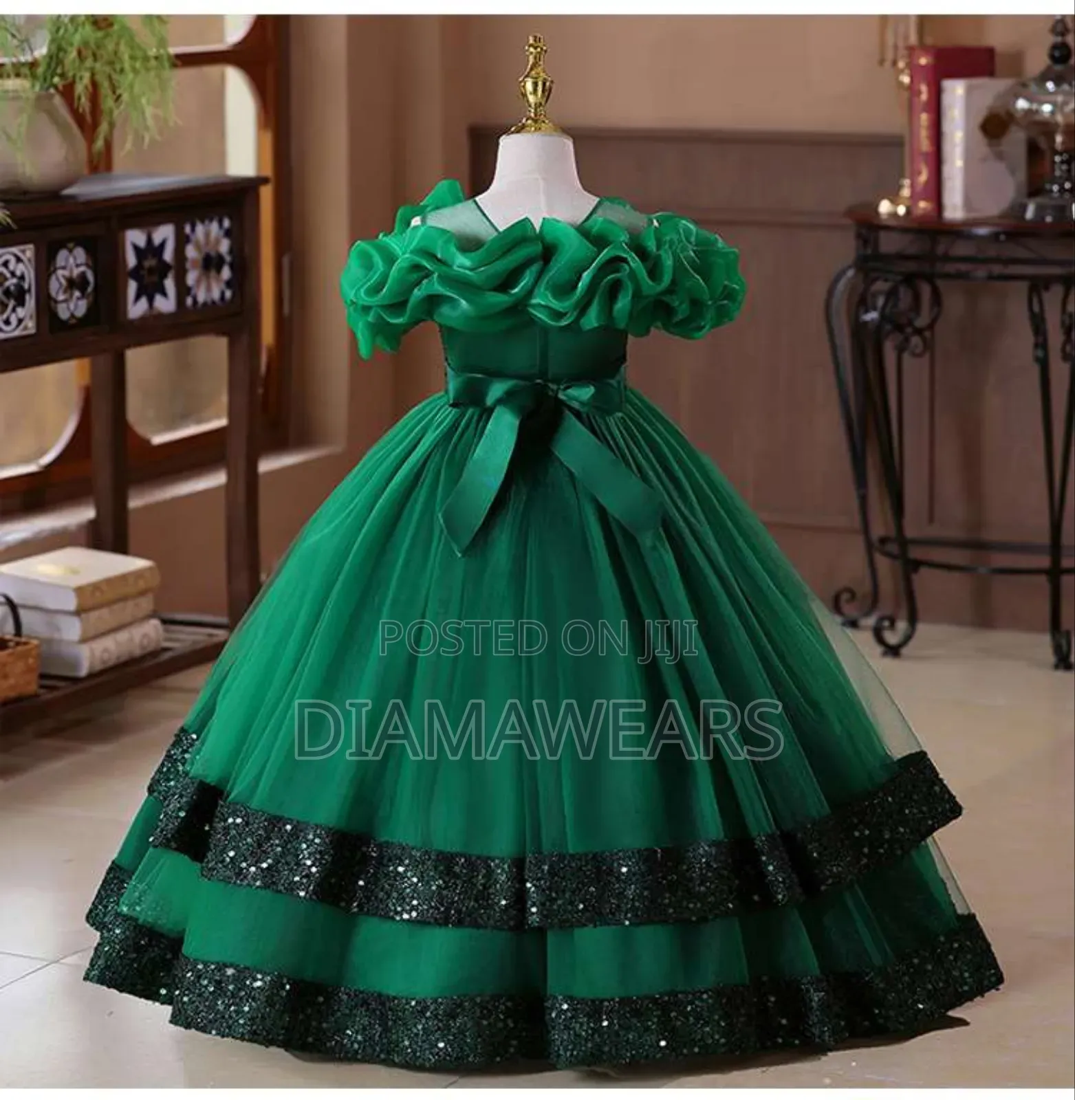 Green Princess Girls Ceremonia Fulll Ball Gown