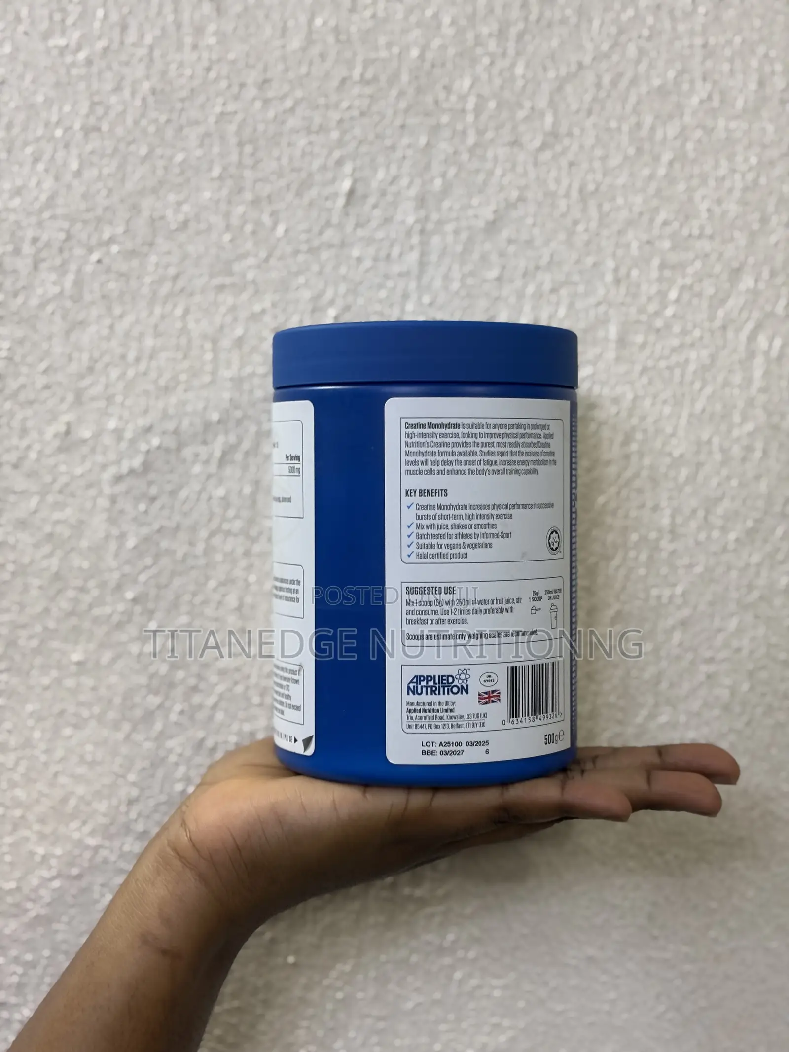 Applied Nutrition Creatine Monohydrate Powder 500g (100 Servings)