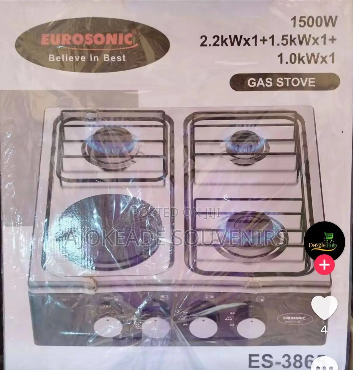 Four Face Gas Burner With Hot Plate
