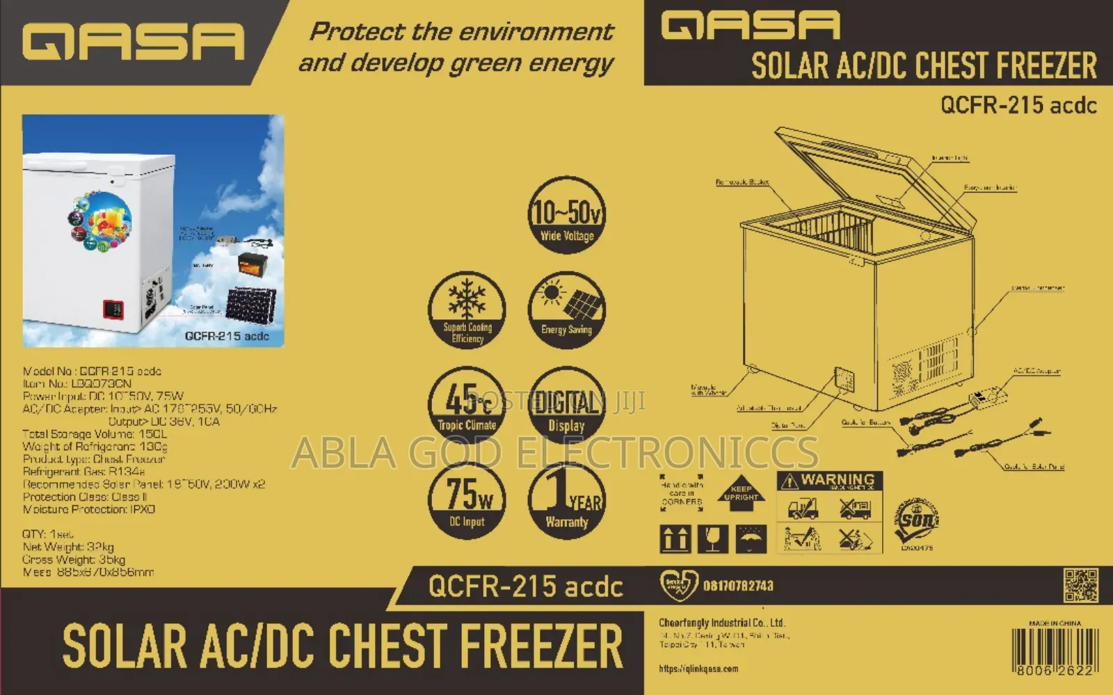Qasa Ac/Dc Solar Chest Freezer 150l , 75w