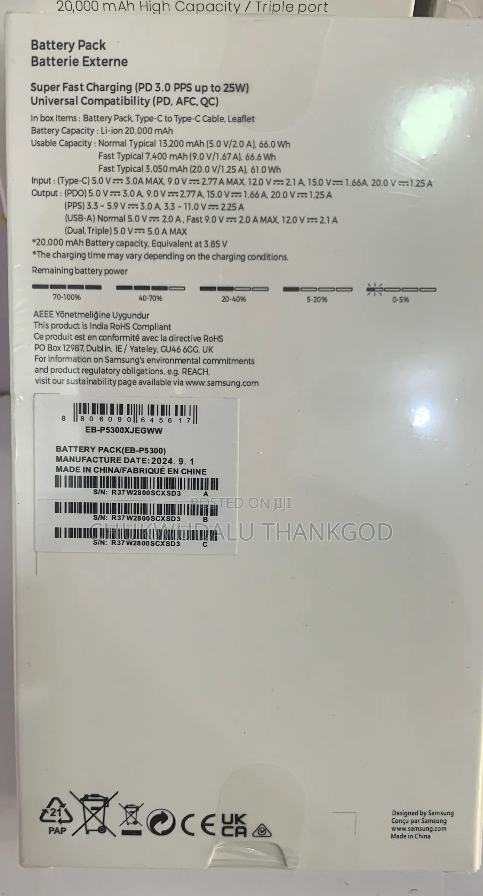 20000mah Original Samsung Powerbank Type-C in Out