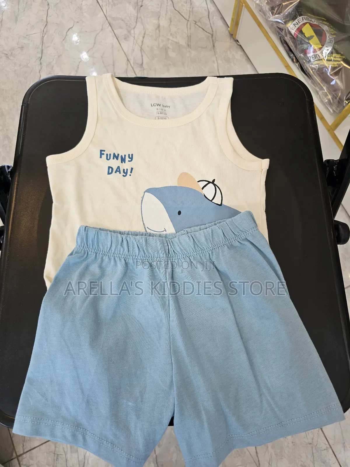 LCW Baby Ecru Printed Baby Boy Shirt and Pants 2 PCS Set.