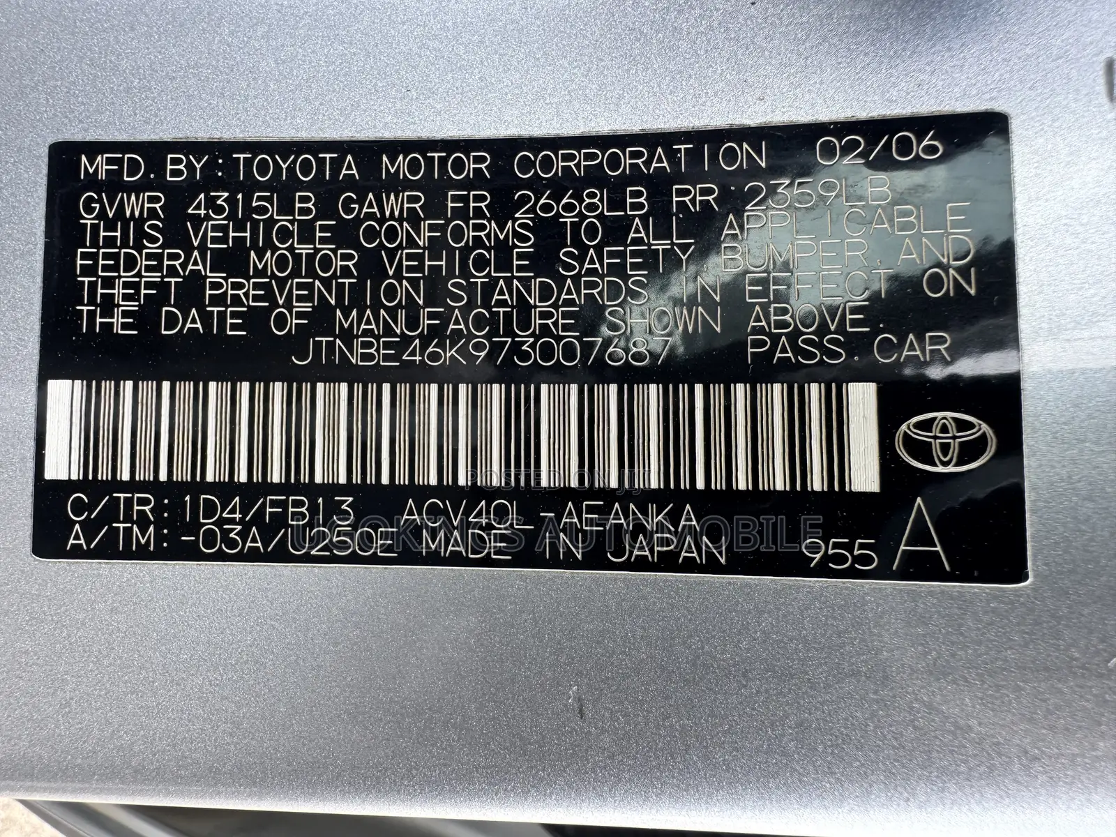 Toyota Camry 2.4 LE 2008 Silver