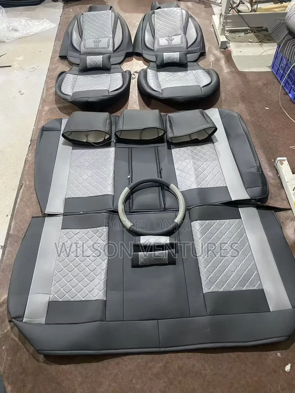 Gray And Black Color Universal Car Seat Cover Leather