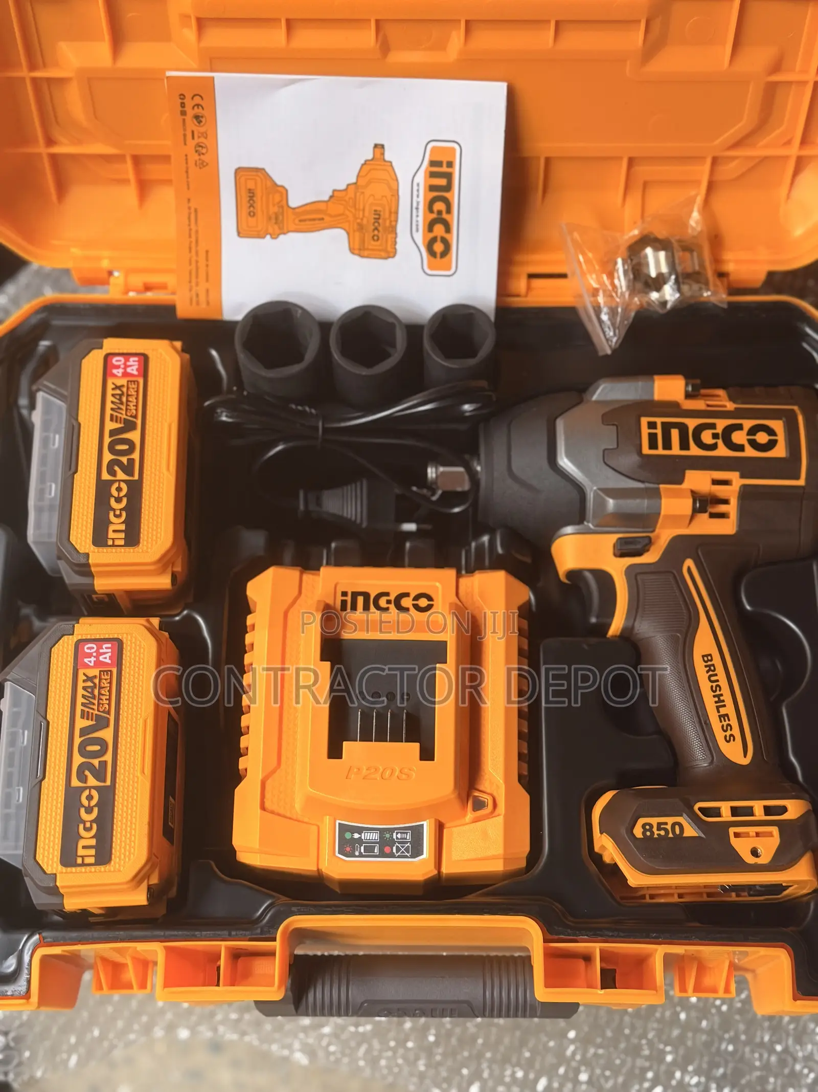 Ingco Brushless Cordless Impact Wrench 850nm With 2pcs 4.0ah Battery