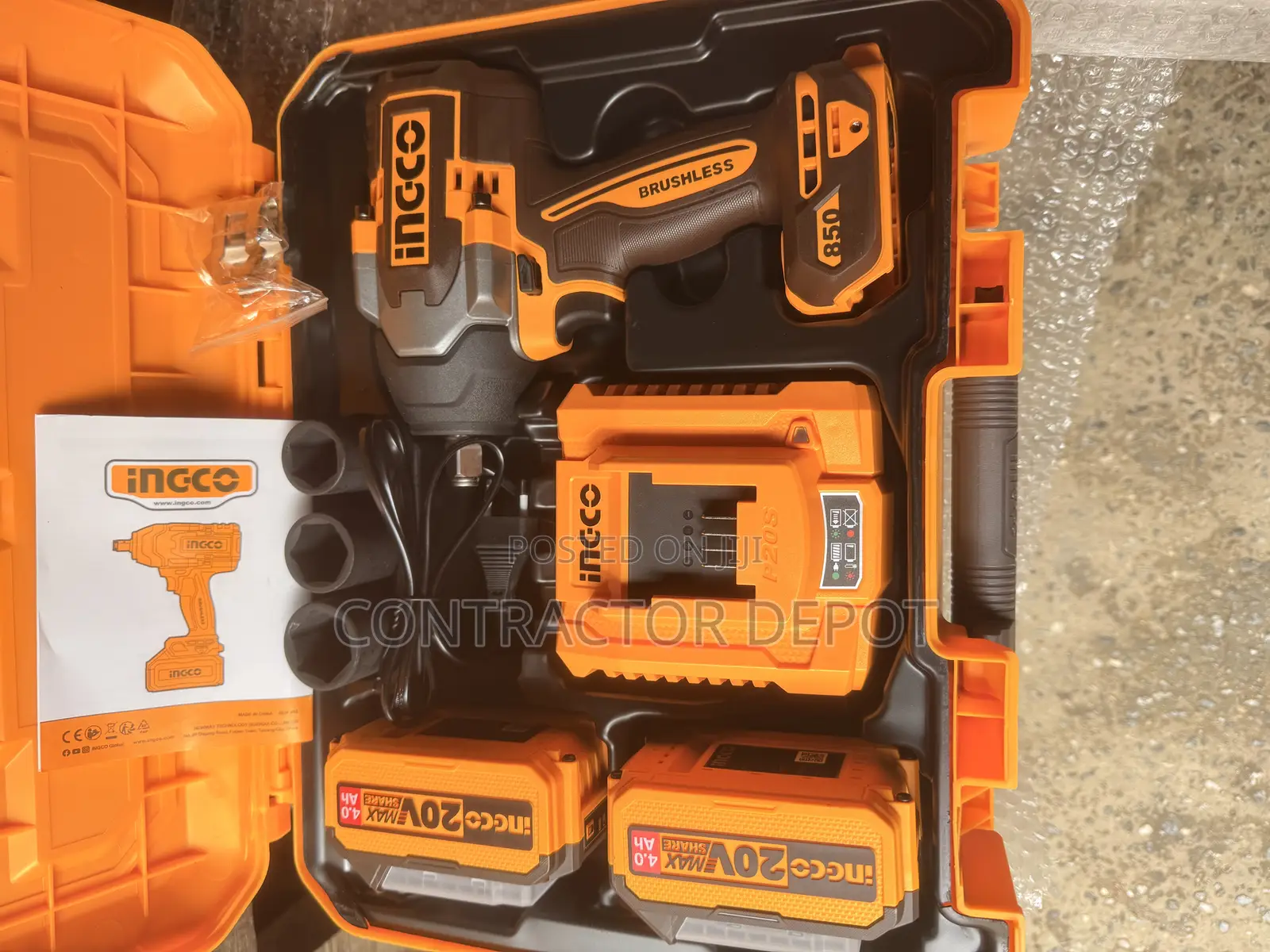 Ingco Brushless Cordless Impact Wrench 850nm With 2pcs 4.0ah Battery