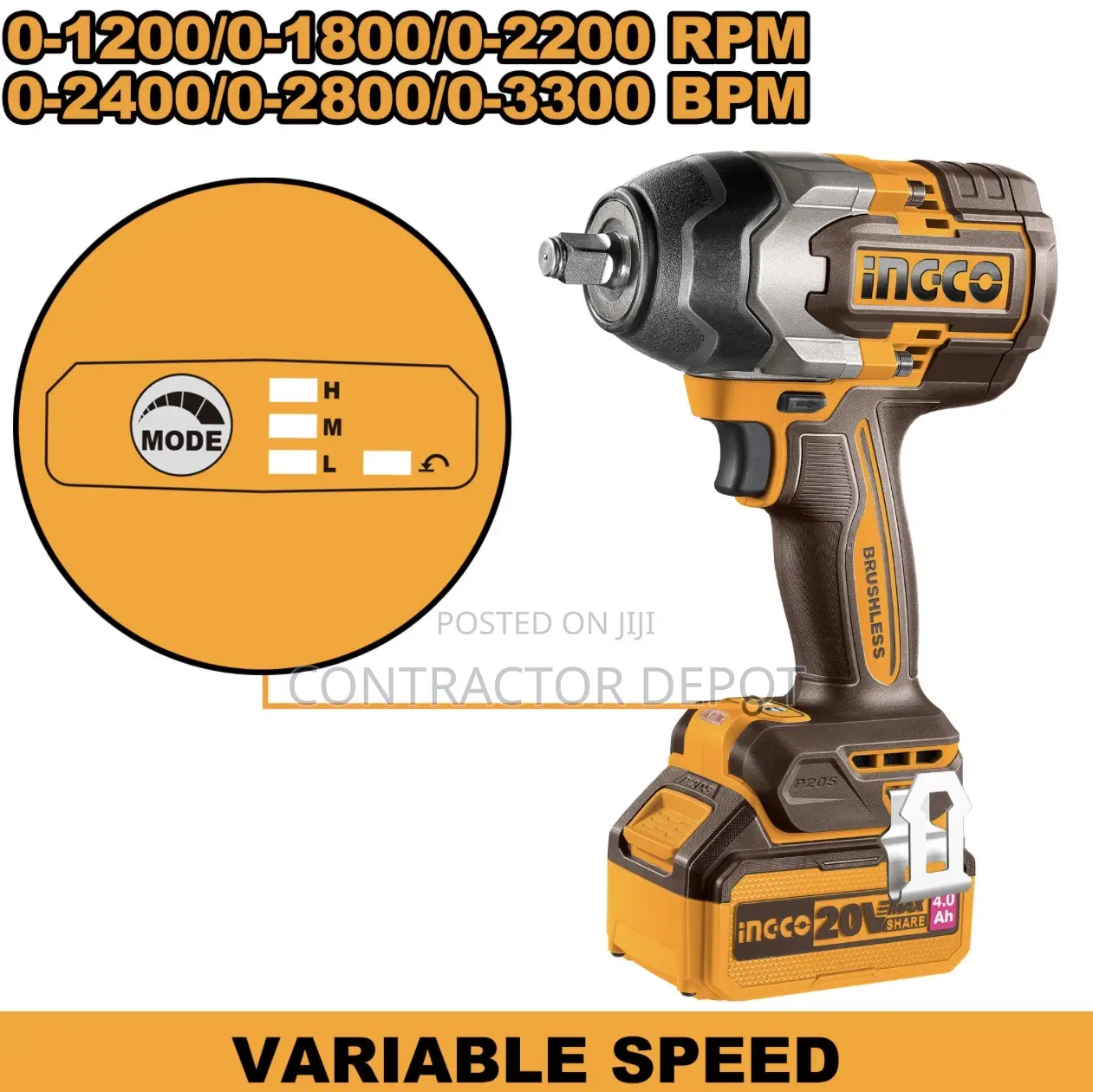 Ingco Brushless Cordless Impact Wrench 850nm With 2pcs 4.0ah Battery