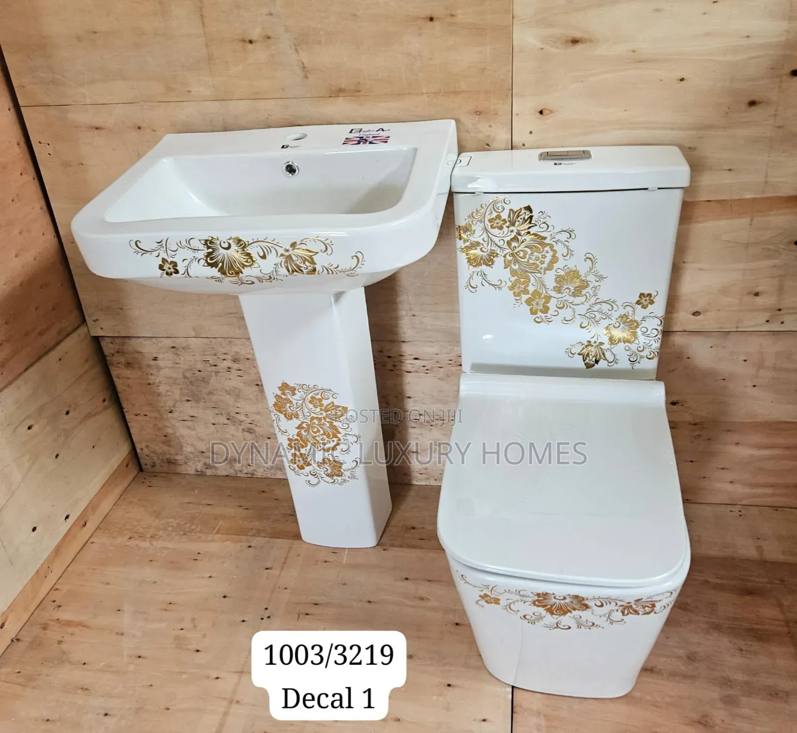 England White and Gold Big Set Wc With Wash Hand Basin