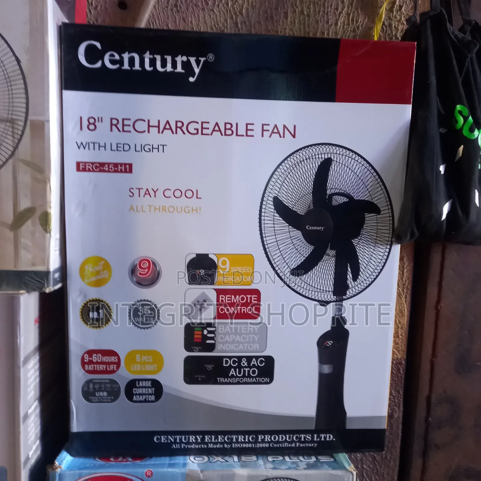 Century 18" Rechargeable Fan With Led Light