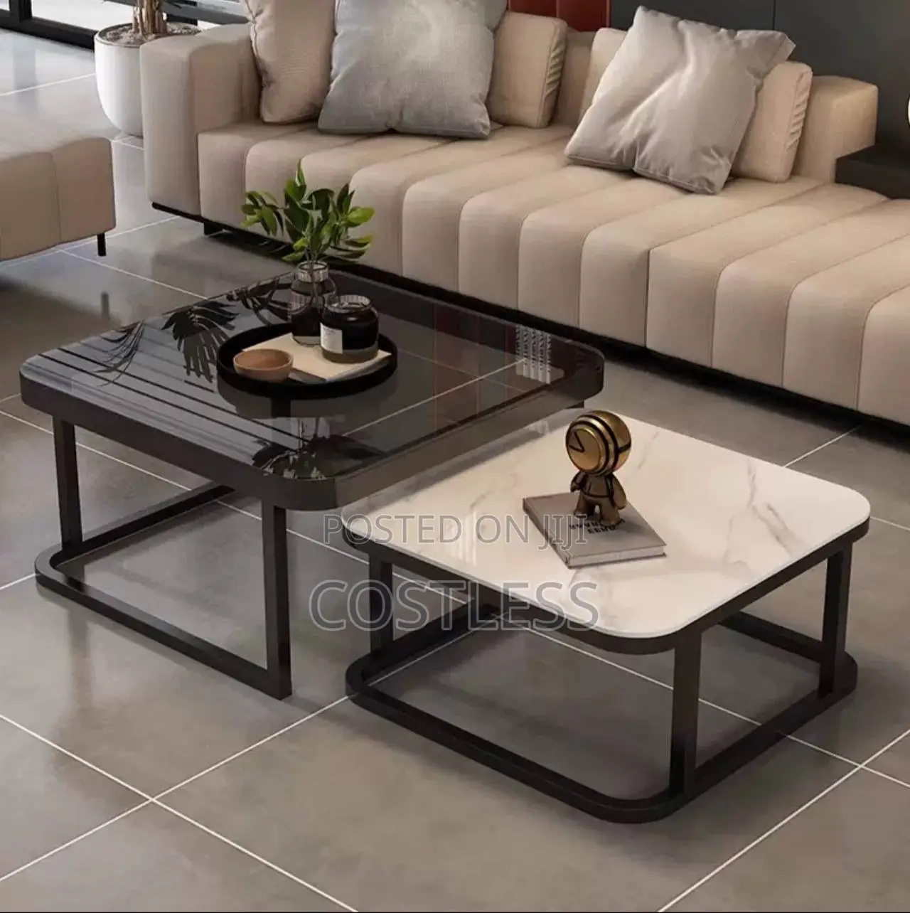 2in1 Square Marble / Tempered Glass Center Table