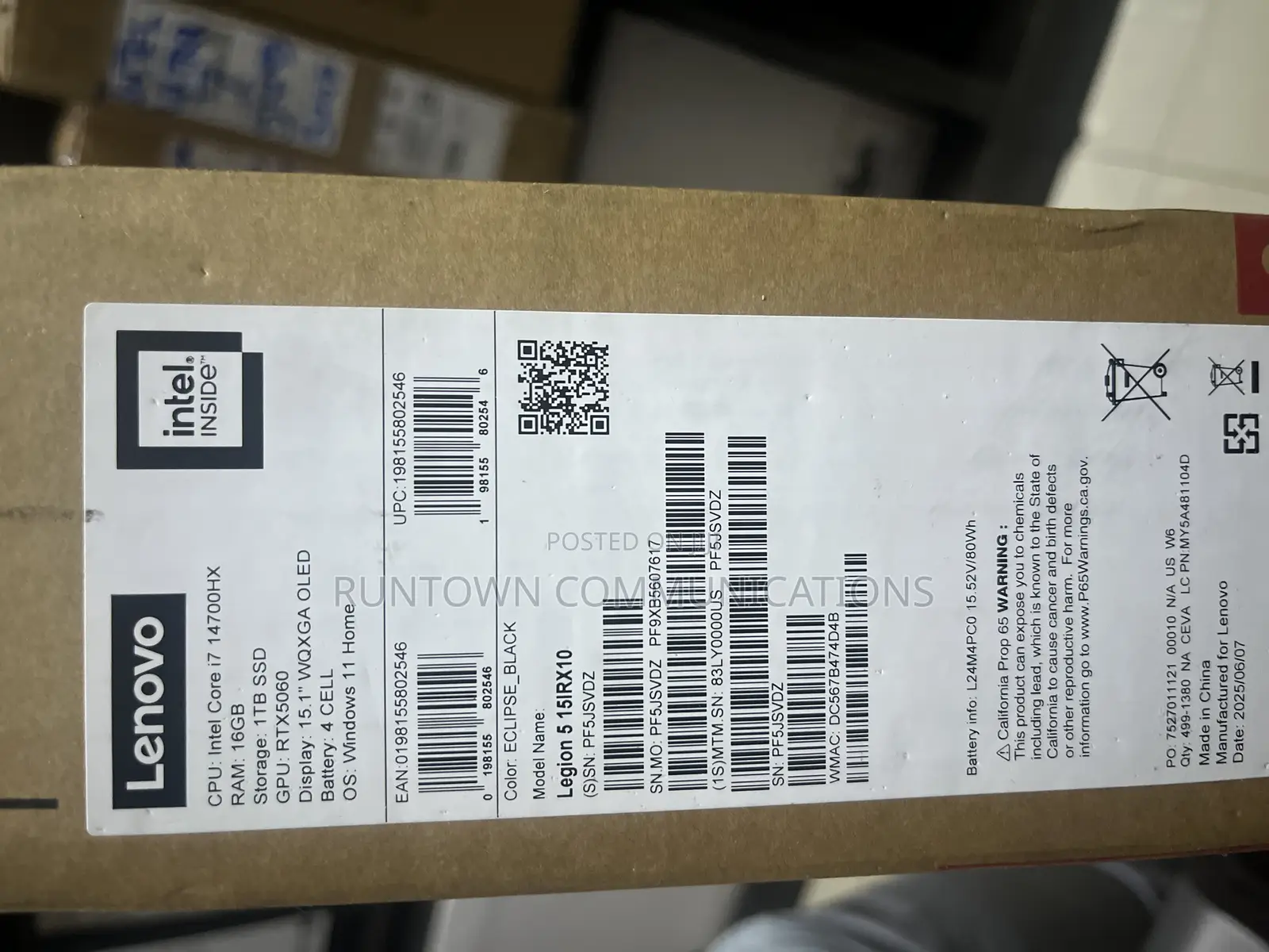 New Laptop Lenovo Legion 5i 16GB Intel Core I7 SSD 1T