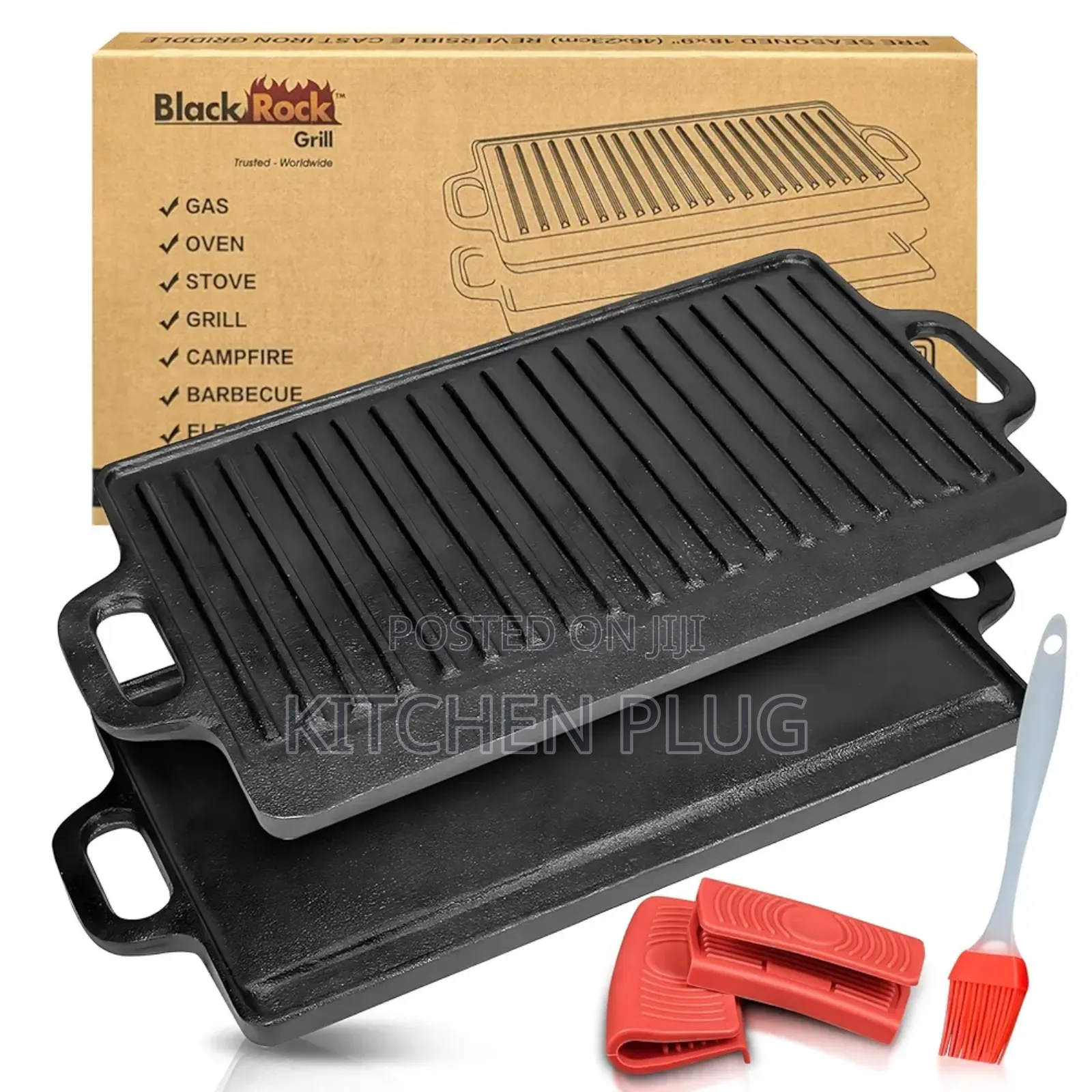 Large Size Cast Iron Reversible Grill/Griddle With Handles