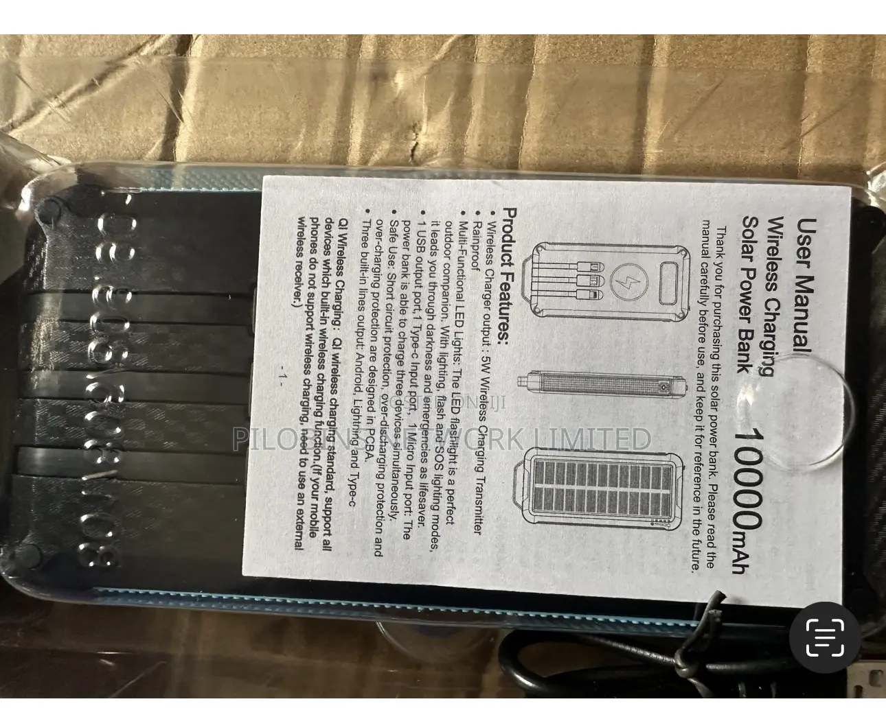 20,000 Mah Solar Power Bank With Charging Cords