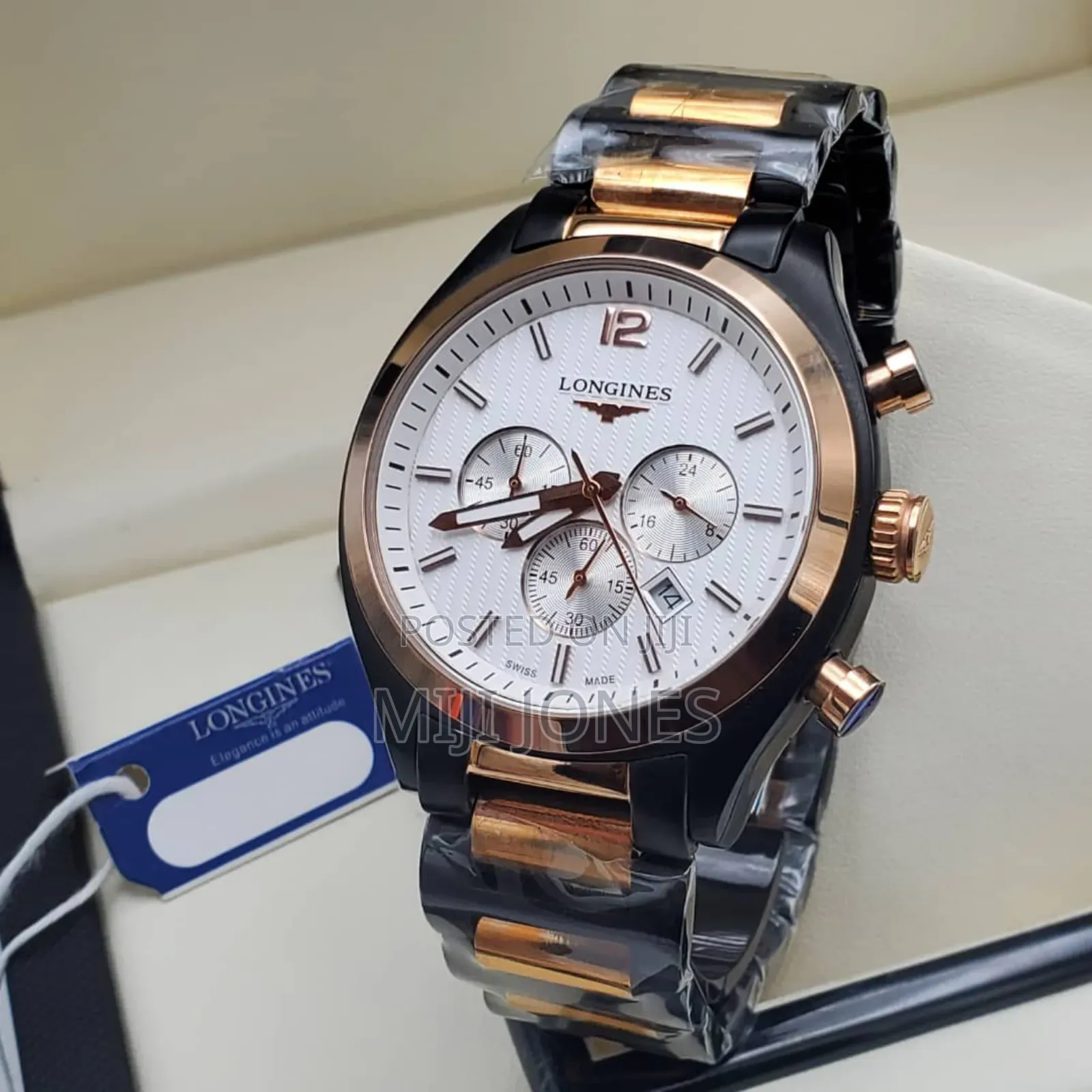 "Longines Inspired Two-Tone Chain Chronograph Watch for Men"