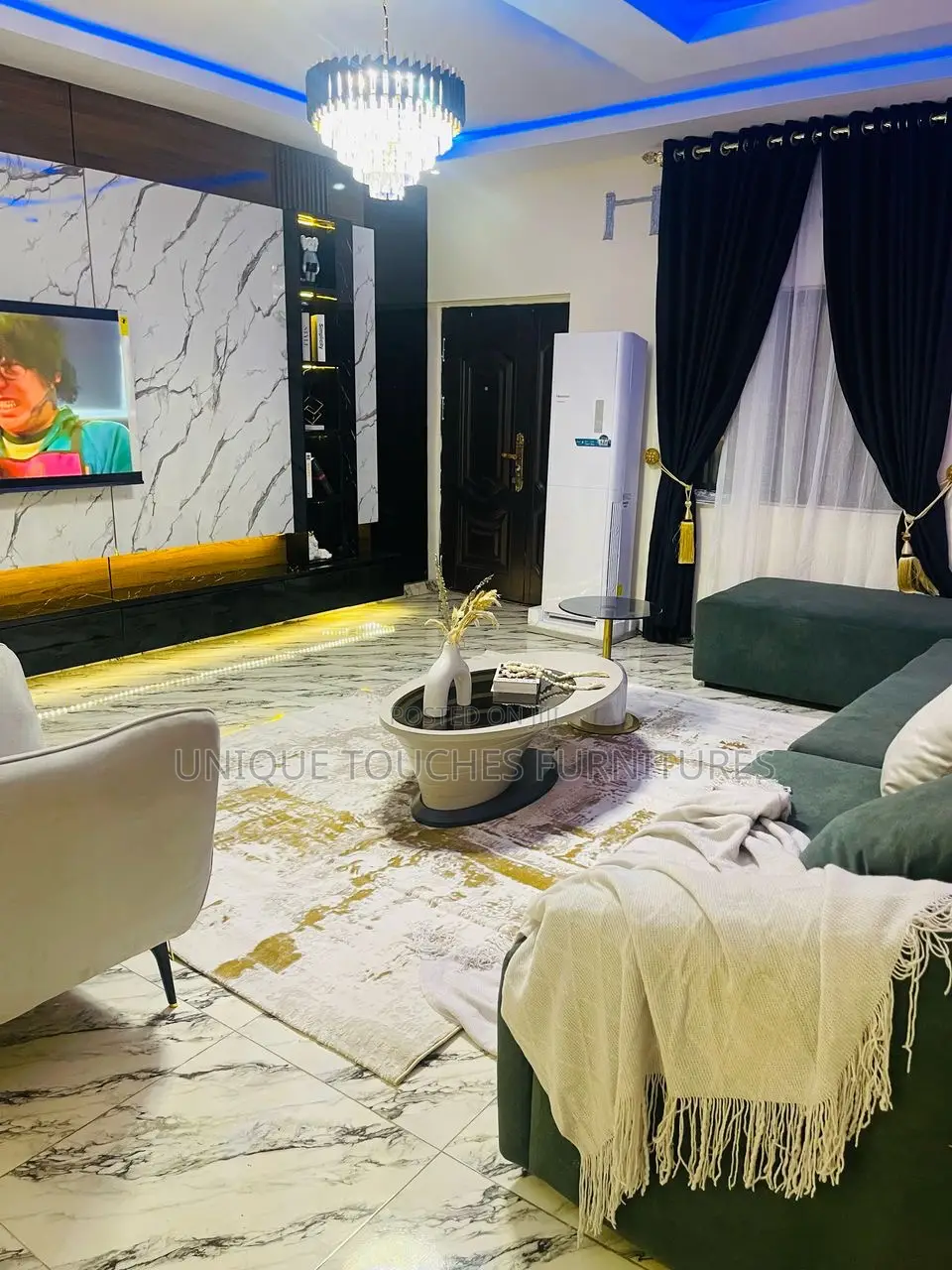 Dark Green Sectional Sofa and Single