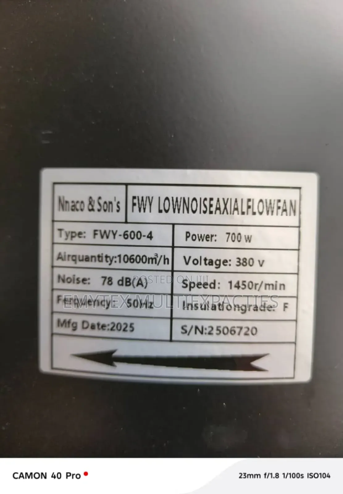 Axial Fan 600mm 380v