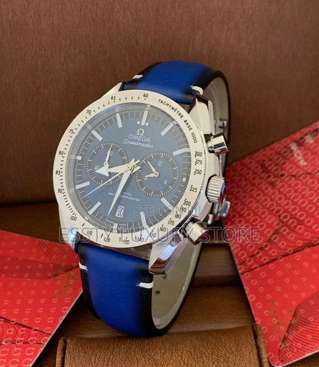 Omega Chronograph Leather Strap Wristwatch