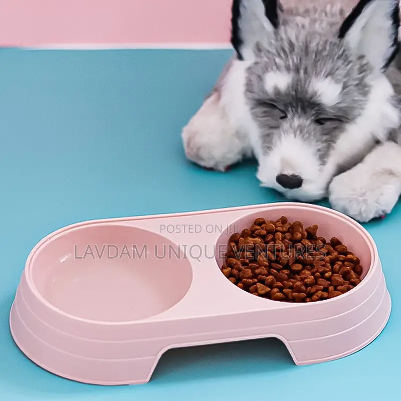 Double Round Plastic Cat Food Bowl – Easy to Clean Dog Bowl