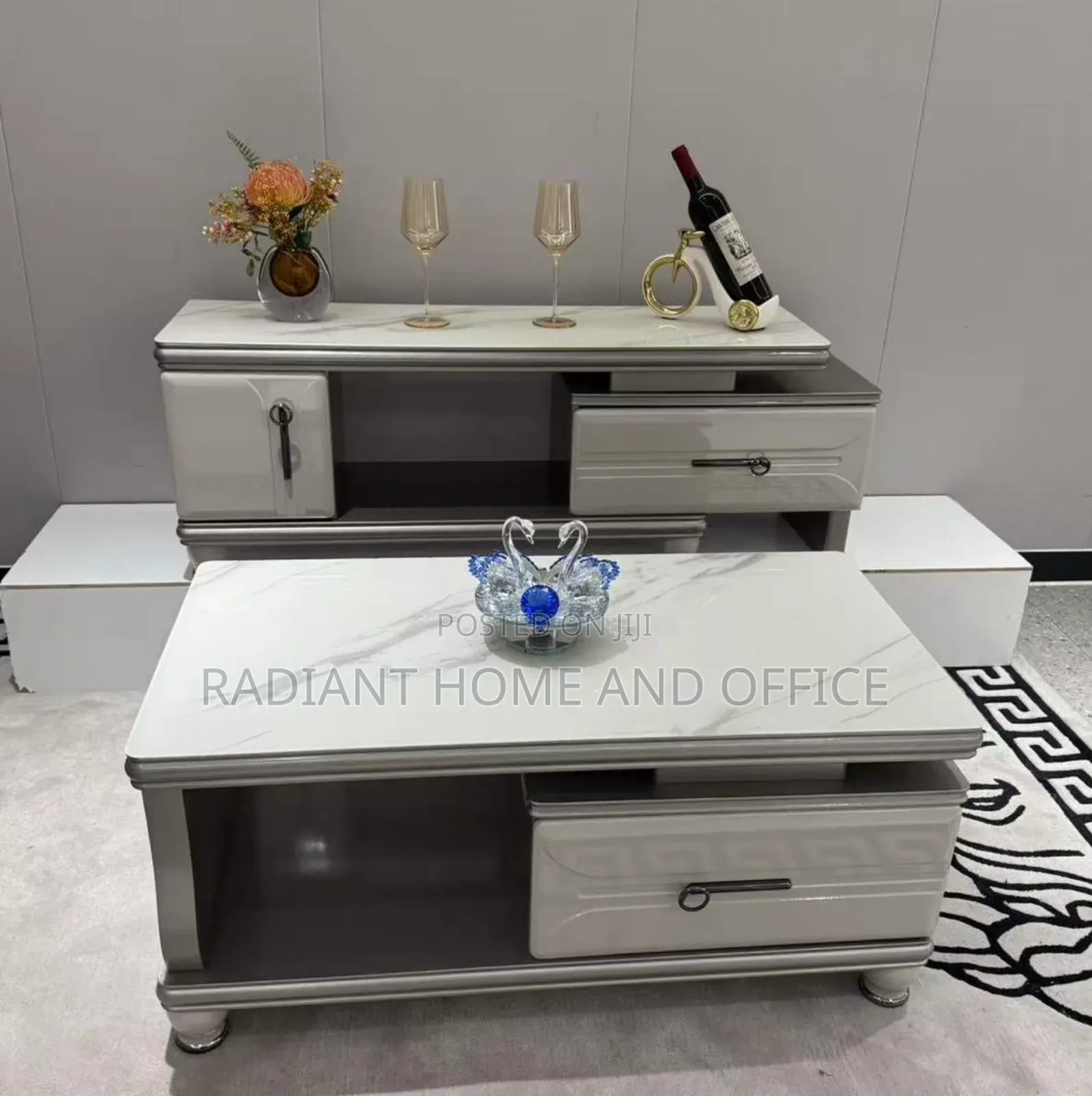 Marble Top Center Tables and Tv Shelf