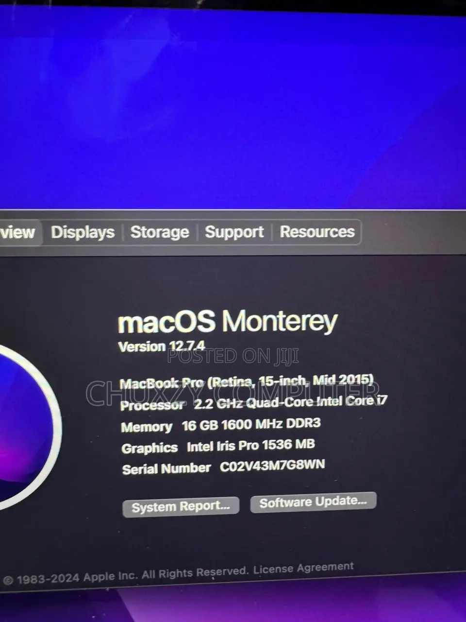 Laptop Apple MacBook Pro 2015 16GB Intel Core I7 SSD 512GB