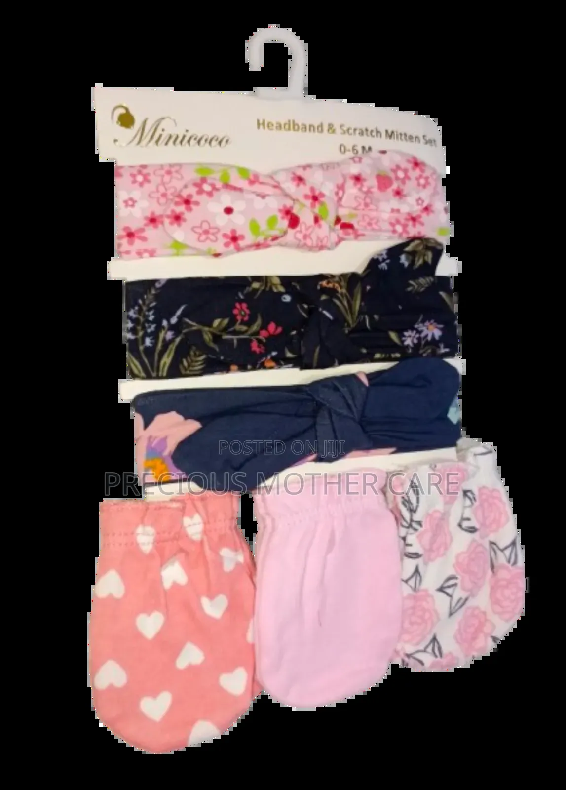 Baby Girl Head Band and 3 Pair of Mitten Glovei