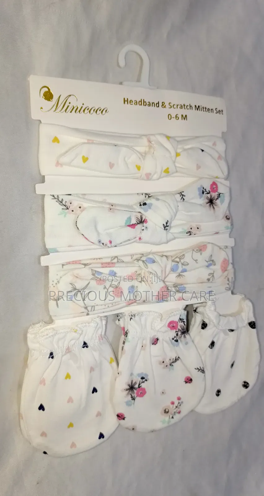 Baby Girl Head Band and 3 Pair of Mitten Glovei