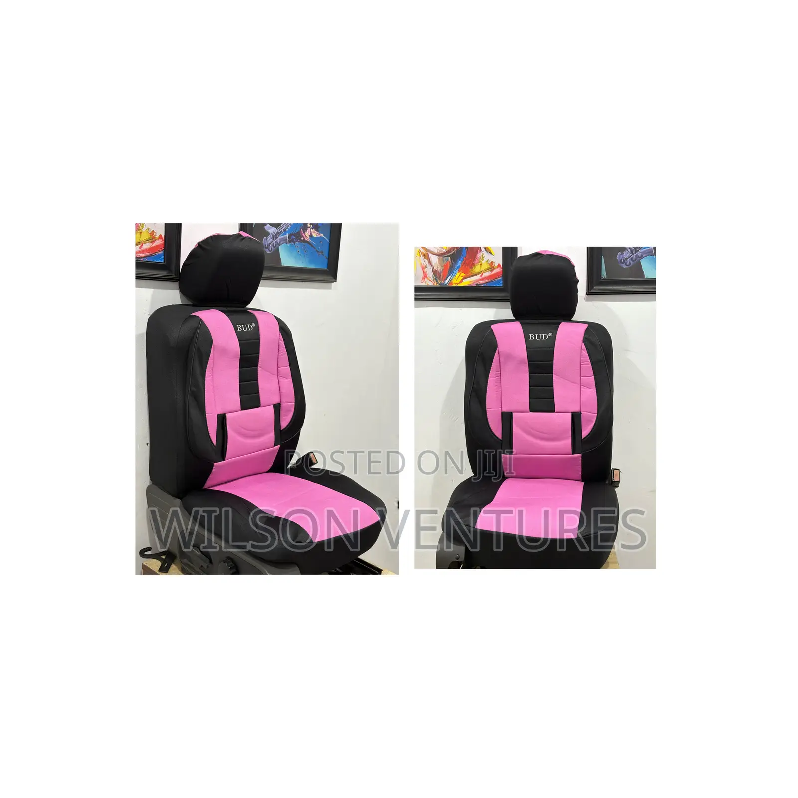 Pink And Black Fabric Car Seat Cover