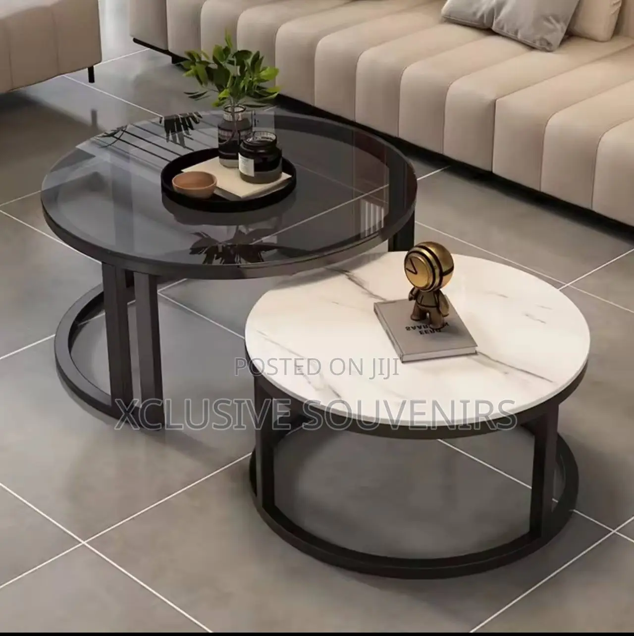 Luxury Durable Marble Top 2pcs Center Table