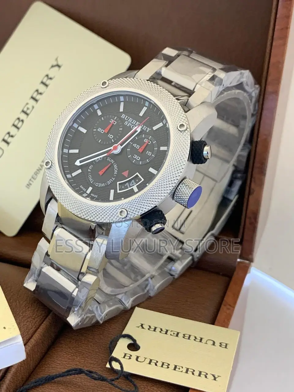 Burberry Chronograph Silver Chain Wrist Watch