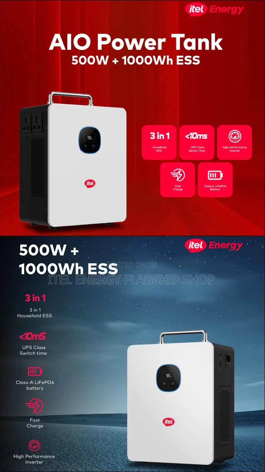 Itel Energy 500w Inverter Power Tank + 1kwh All-in-One Power System