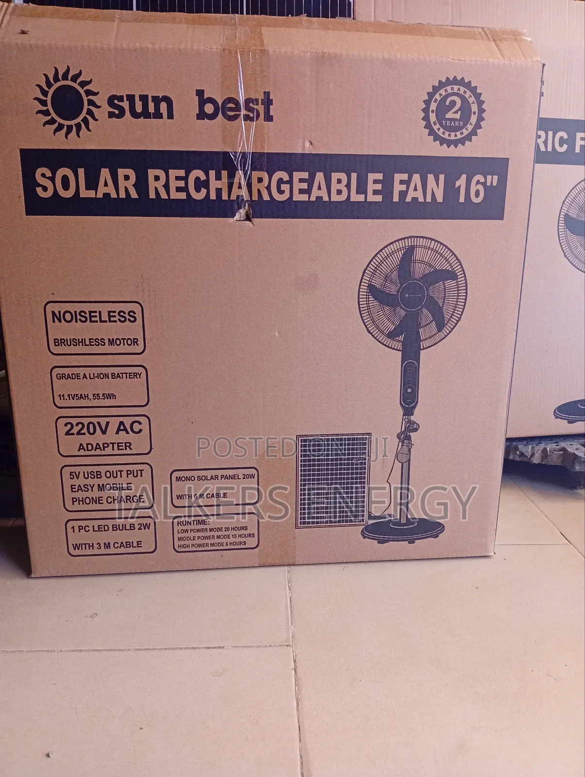 16"Inch Solar Rechargeable Standing Fan