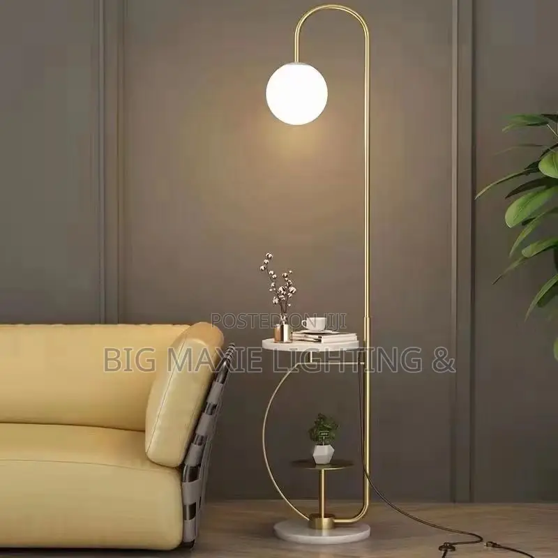 Modern Led Floor Lamp Gold Black With Round Table