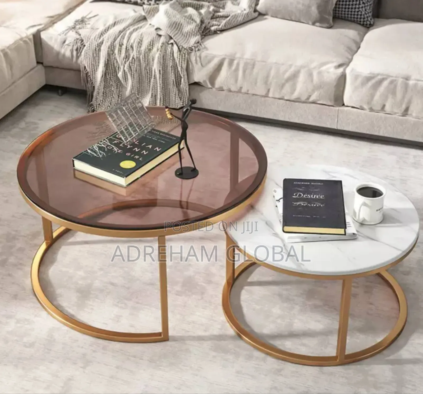 2in1 Marble With Tampered Glass Top Round Center Table
