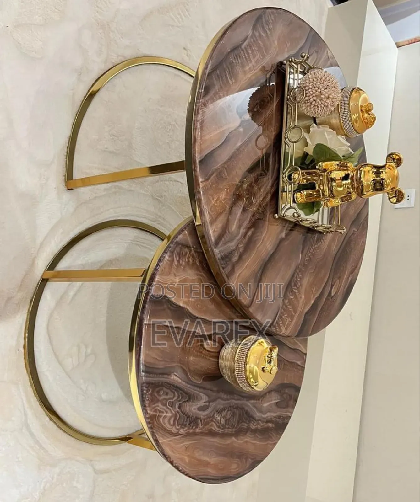 Round 2 in 1 Coffee/Tea Table With Marble Brown Top Design